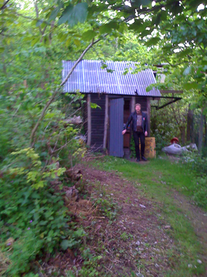 Steve emerges from the chemical toilet just before the final 